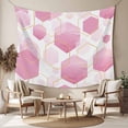 thumbnail image 2 of Pink Marble Large Tapestry for Bedroom Wall Hanging Tapestry, Gold White Geometric Hexagon Modern Ceiling Backdrop Tapestries Poster Blanket Wall Decor for Teens Room Living Room Dorm 86" x 104", 2 of 8