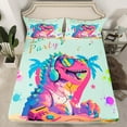 thumbnail image 3 of Feelyou Cartoon Pink Dinosaur Twin Sheet Sets, Watercolor Twin Fitted Sheet, Animal Music Party Flat Sheet, Lightweight Room Decor, 3 Pieces, 3 of 8