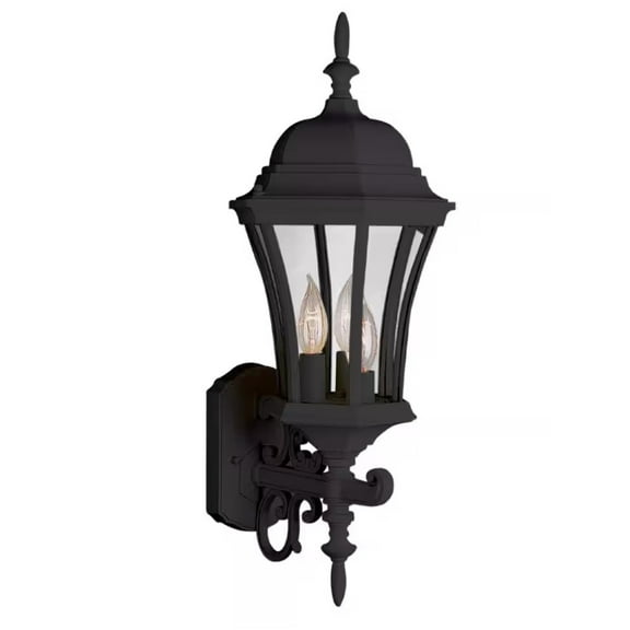 Burlington 3-Light Black Coach Outdoor Wall Light with Clear Glass
