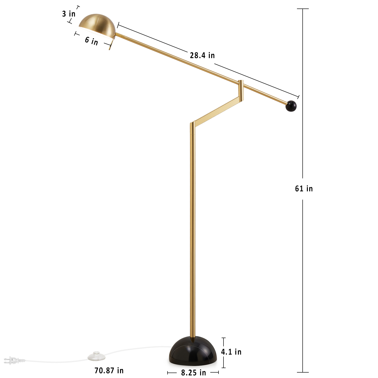 natyswan Modern 61-inch Floor Lamp, Marble Base, 9W LED Warm White Light, Indoor Standing Lamp for Living Room & Bedroom（Not Included Bulb）
