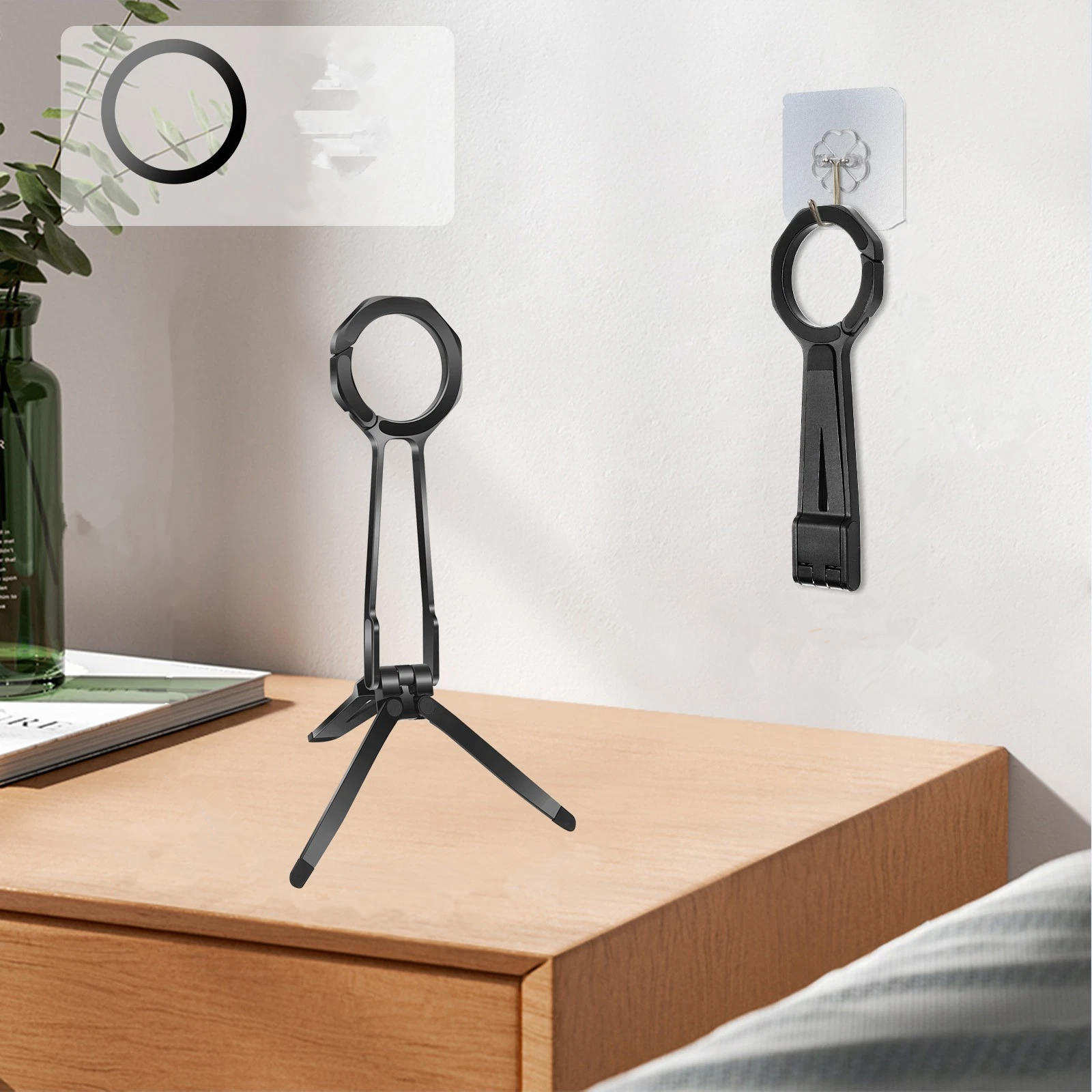 GUYUTING Foldable Phone Tripod for Phone 15 14 13 12 Pro Max Black Aluminum Alloy Magnetic Mount Vlogging Streaming Movies