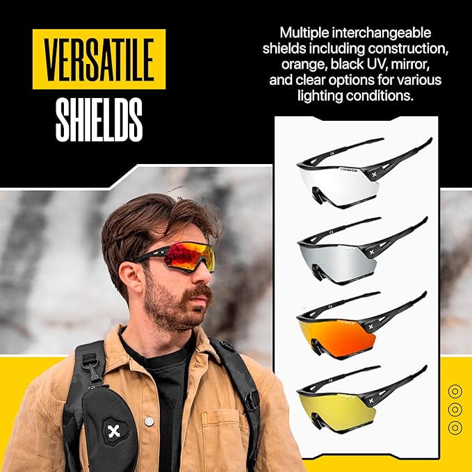 Carbinox Sports Sunglasses with Multiple Shield Lenses Anti-Glare, 100% UV Protection with Hard Case and Accessories, Black Frame