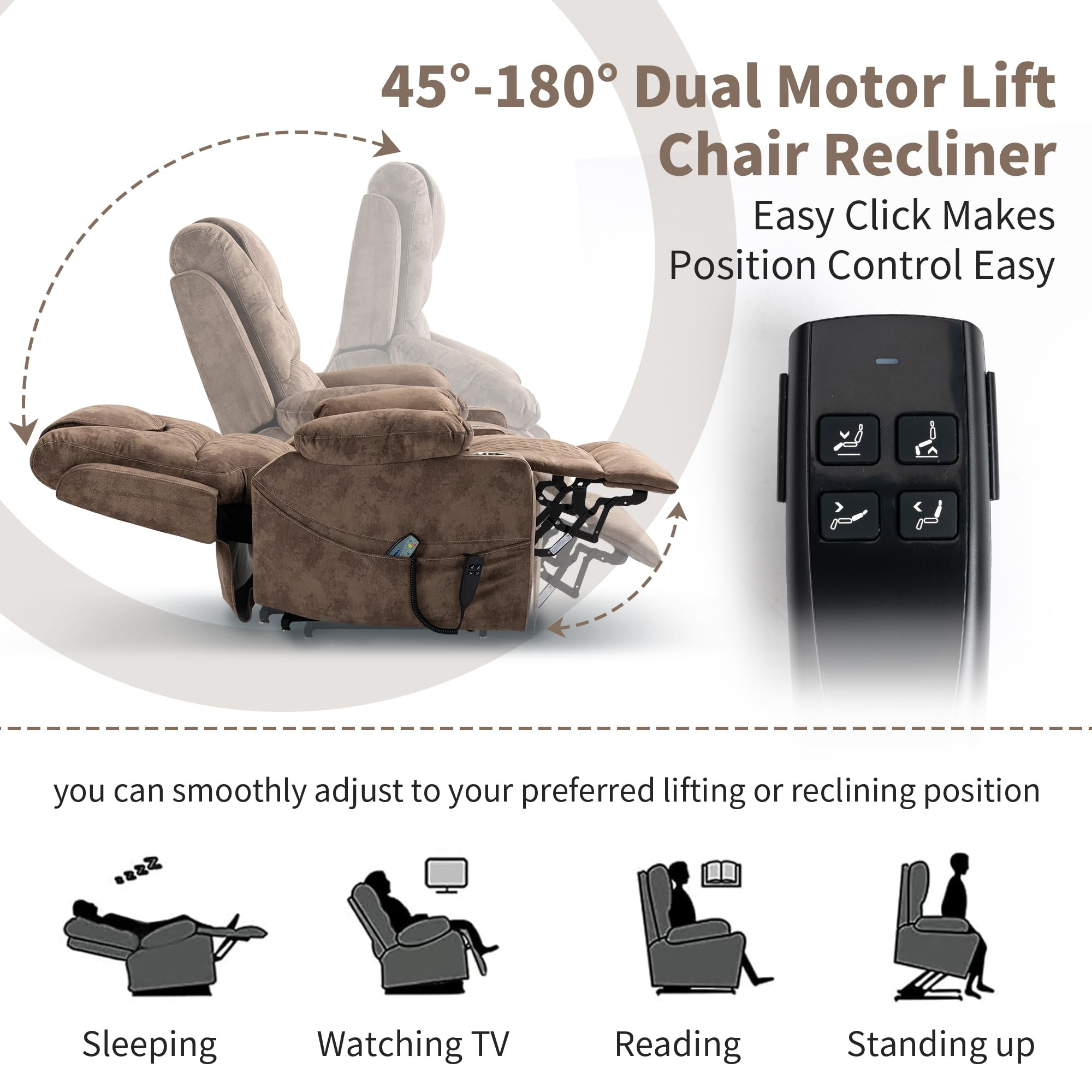 Aukfa Dual OKIN Motor Power Lift Recliner Chair for Elderly, 180° Lay Flat Electric Recliner with Massage & Heat, USB Ports, Velvet, Brown