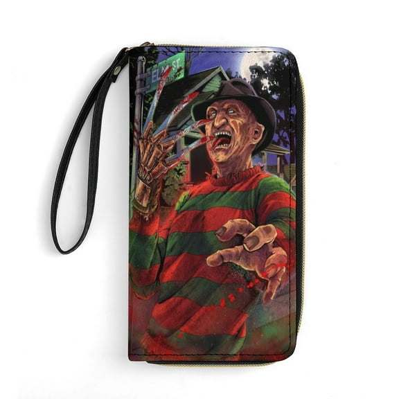 Freddy Krueger Leather Wallet with Wristlet Credit Card Holder Zipper Clutch Stylish Purse for Women Men