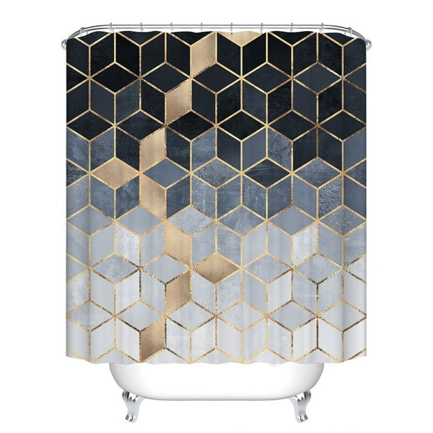 Cortina de ducha con diseño geométrico en gris azulado, con ganchos, elemento esencial ecológico para el baño, que se escurre rápidamente para mantener el baño seco, 180 x 200 cm, gris, gráficos