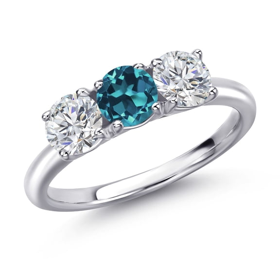 Gem Stone King 925 Sterling Silver London Blue Topaz and Lab Grown Diamond Engagement Ring for Women | 1.70 Cttw | Round 5MM | Gemstone November Birthstone | Size 9