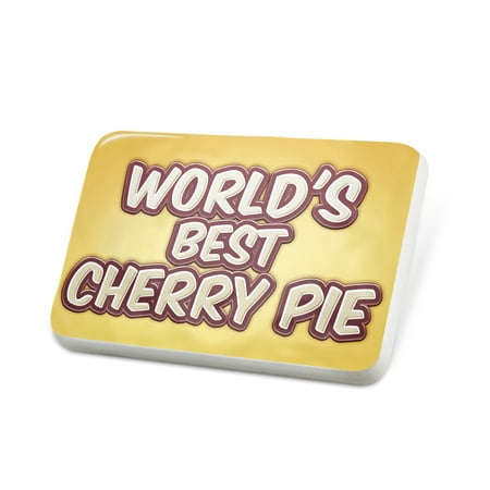 Porcelein Pin Worlds best Cherry Pie, happy yellow Lapel Badge –
