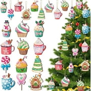 36 Pcs Peppermint Christmas Tree Ornaments Colorful Peppermint Wood Ornaments Lollipop Snowman Ice Cream Beer Drink Macaron Candy Tree Decorations with Ropes for Candy Party Xmas Tree
