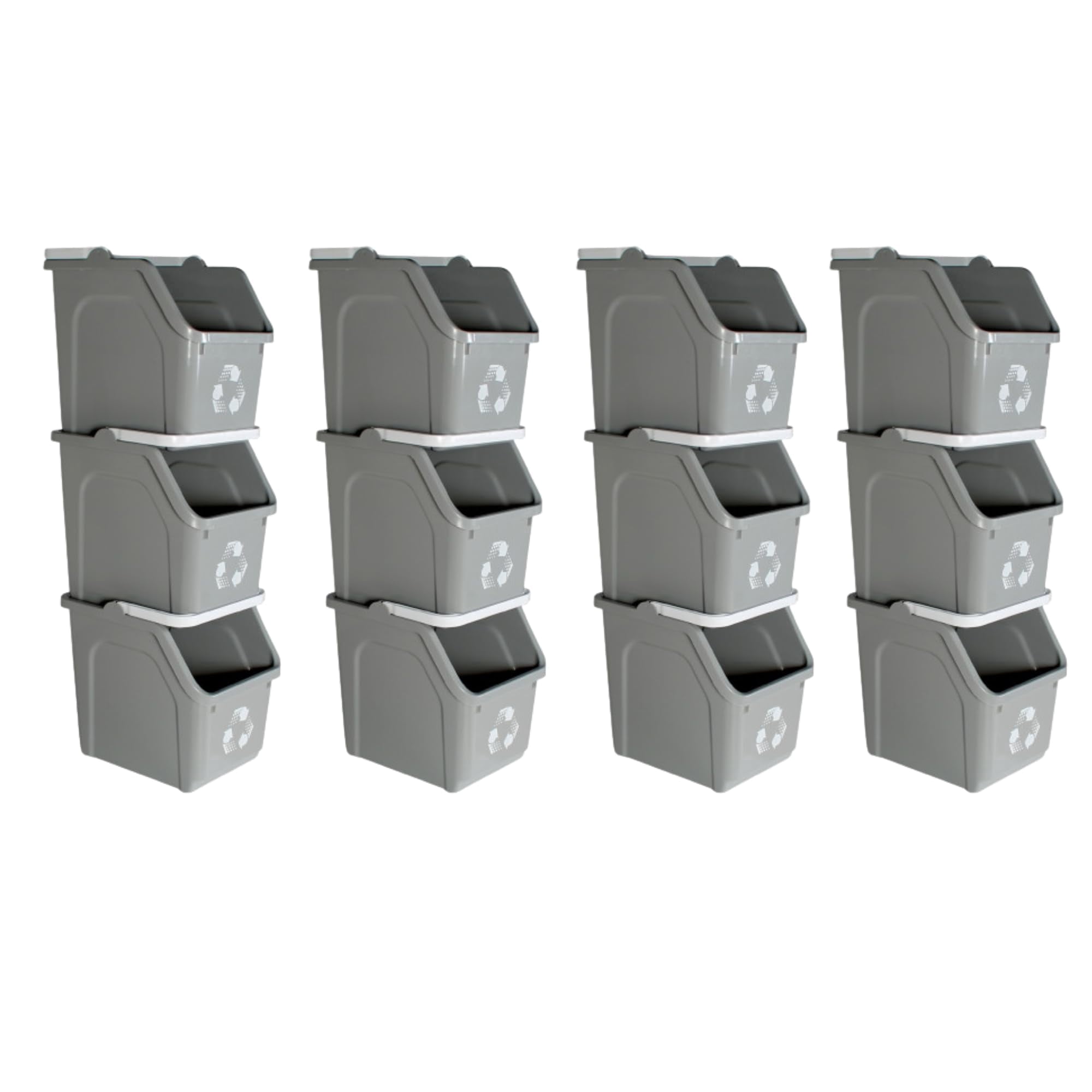 Sturdy Essentials 6 Gallon Stackable Recycling Bins for Homes, Garages, Offices Made of 100% Recycled Plastic - (Grey, 12 Pack)
