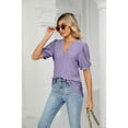 thumbnail image 4 of XCHQRTI Pleated Puff Sleeve Shirt Women's V Neck Solid Color Tops Summer Hollow Tunic Dressy Blouse, 4 of 9