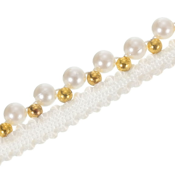 Uxcell 5 Yard  6mm OD 0.51" Wide Faux Pearl Lace Ribbon White Golden 5Pack