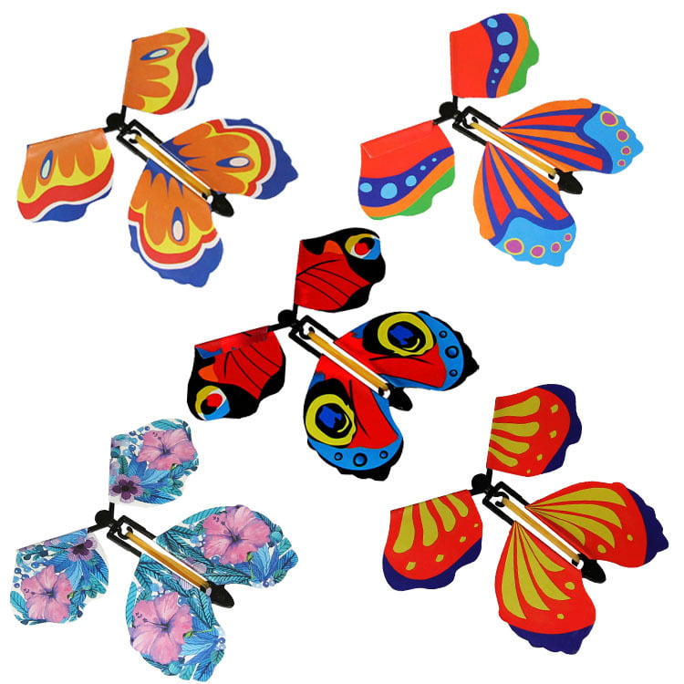  5 Pcs Butterfly Wind up Magic Flying Butterfly Cards Surprise  Insert Toys Rubber Band Butterfly Toys for Explosion Box Colorful Bookmark  Gifts : Toys & Games