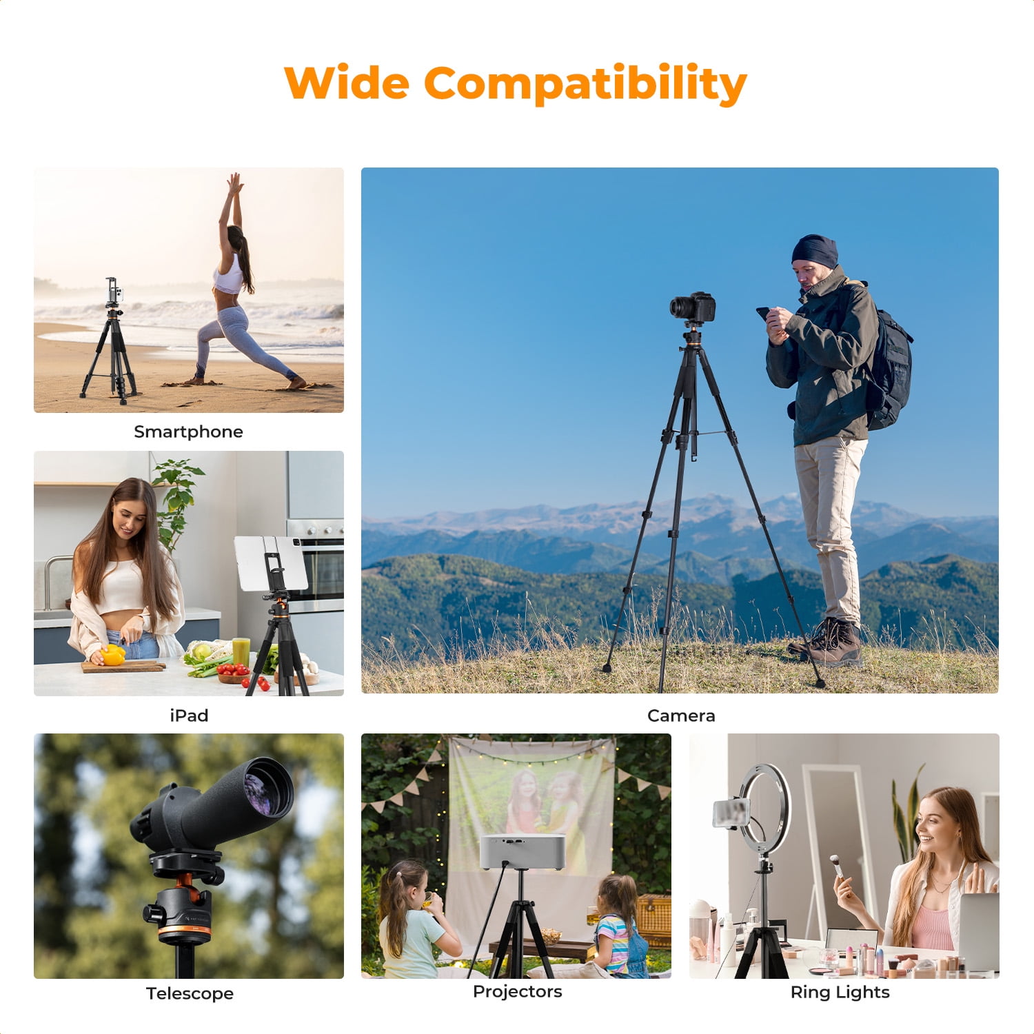 K&F CONCEPT 75" Camera Tripod, Lightweight Travel Outdoor DSLR Tripods with 360 Degree Ball Head Load Capacity 17.6lbs, with Cellphone Clip and Remote Control
