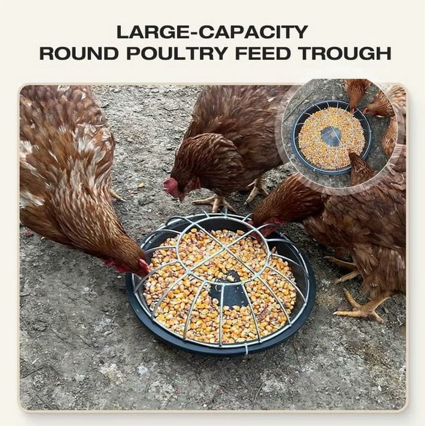 Large Capacity Round Automatic Poultry Feeder, Portable Animals Food Container with Mesh Cover, Plastic Durable Chicken Feeder Water Dispenser, Bird Feeding Bucket Decor, 30cm