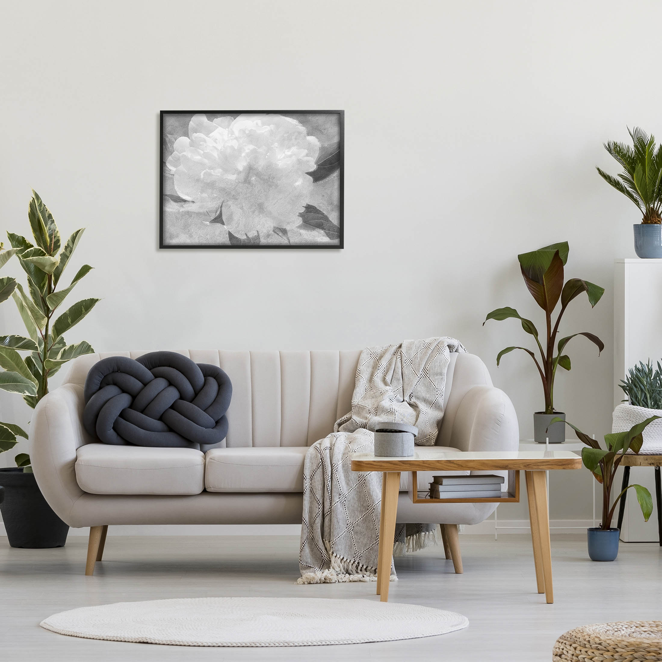 White Flower Blossom Monochrome Botanical & Floral Graphic Art Black Framed Art Print Wall Art