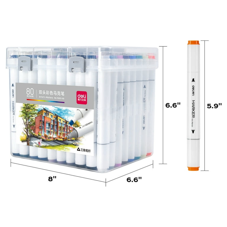 Deli 80 Colors Dual Tip Alcohol Markers, Markers Set Permanent Marker with Storage Box Deli 80 Colors Dual Tip Alcohol Markers, Markers Set Permanent Marker with Storage Box