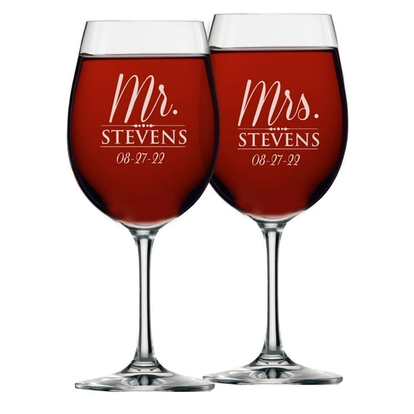 Ensemble de 2 Verres à Vin Personnalisés Mr et Mrs - Cadeaux Gravés et Monogrammes Personnalisés