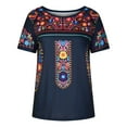 thumbnail image 4 of Summer Savings Clearance! Stamzod Womens Summer Tops Ethnic Style Print Short Sleeve T Shirt Crew Neck Casual Loose Fitting Vintage Streetwear, 4 of 5