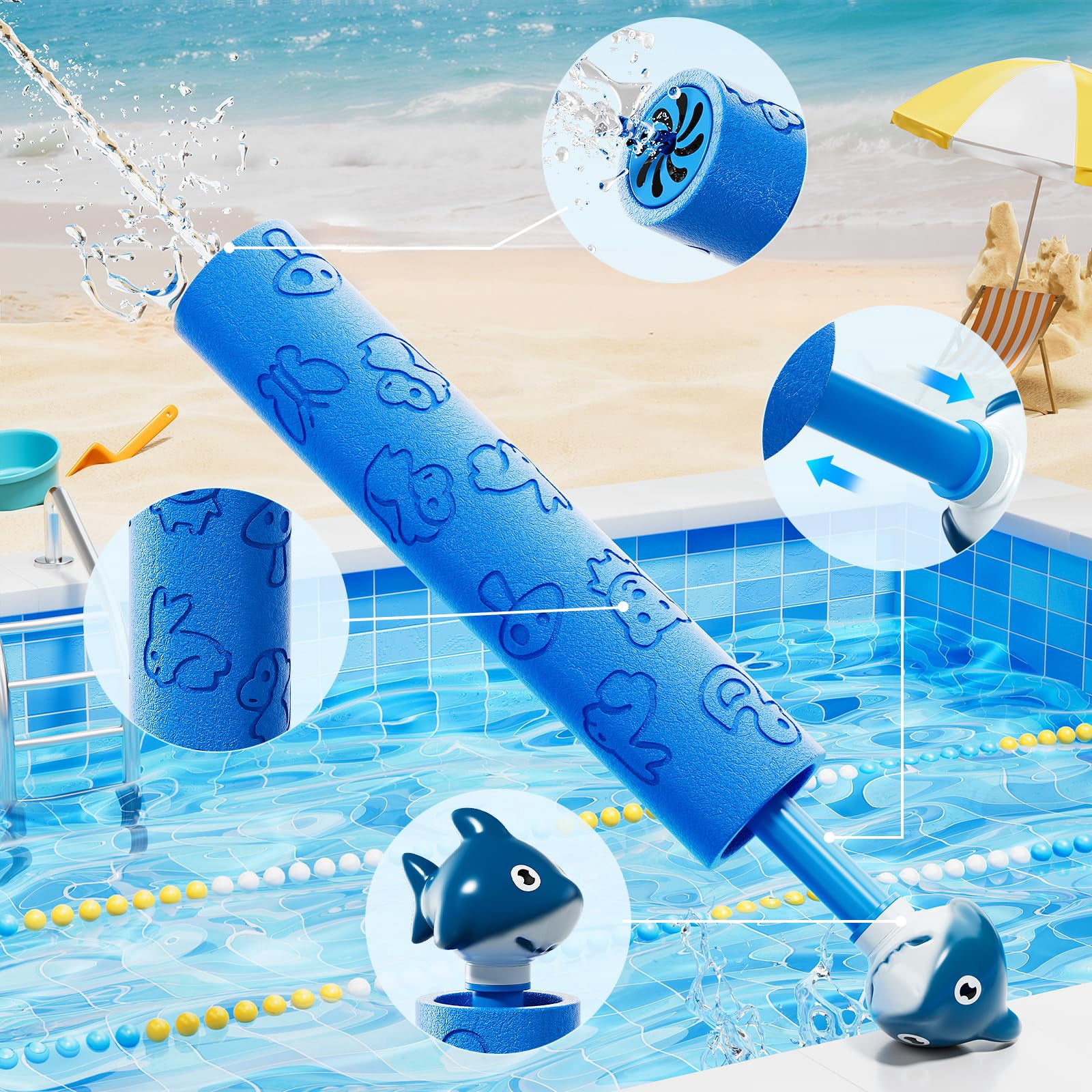 6 Pack Animal-Handle Foam Water Blaster Guns