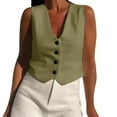 thumbnail image 4 of DondPO Womens Vest Women's V Neck Buttons Vest Summer Elegant Chic Sleeveless Single Breasted OuterwearVests Female Waistcoat Tops Women's Outerwear Vests Vest Women Trendy Green M, 4 of 8