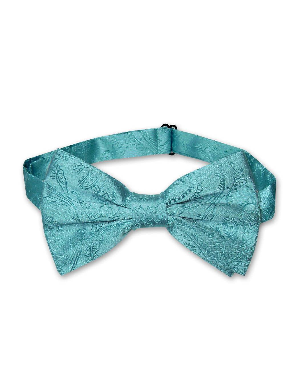 Vesuvio Napoli BowTie Turquoise Aqua Blue Paisley Mens Bow Tie & Handkerchief