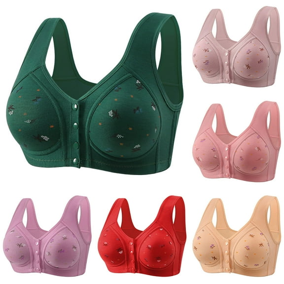 QNANSPI Women's Plus Size Bras,Front Closure Bra,Print Front Close Bralette Wireless No Underwire Thin Breathable Plus Size Comfortable Sleep Bra