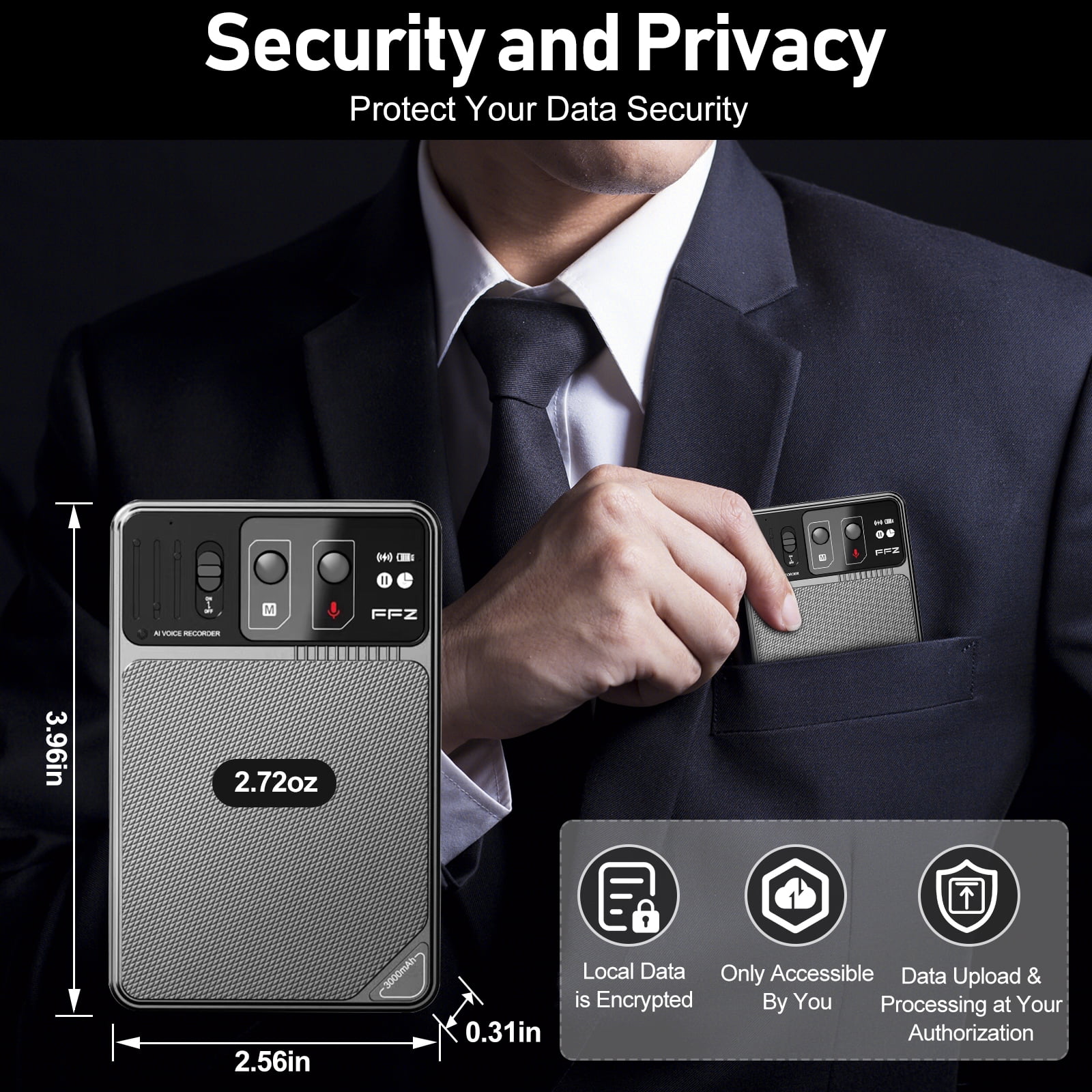 AI Voice Recorder, No Fee for Transcribe & Summarize Empowered by ChatGPT, Support 107 Languages Digital Voice Audio Recorder with App Control, 64GB Memory Recording Device for Lecture/Meeting, Grey