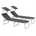 thumbnail image 1 of 2Pcs Outdoor Folding Chaise Lounge Chairs with Adjustable Sun Shade, Steel Frame & Oxford Cloth Recliners for Patio, Poolside, Garden, Beach & Camping, Grey, 73.6" L x 22.8" W, 1 of 7