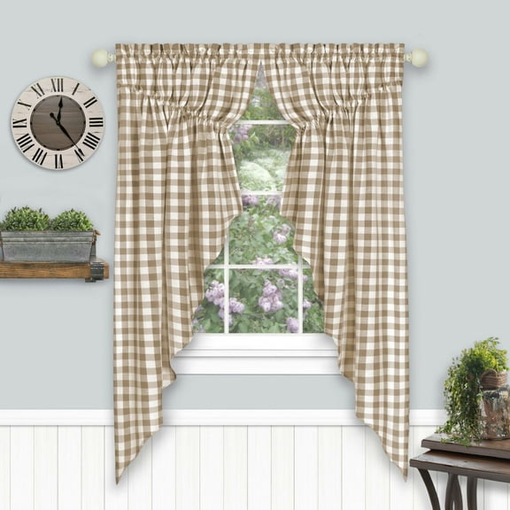 Kate Aurora Country Farmhouse Plaid Checkered Cafe Swag Curtains, 36” x 63” (2 Panels)