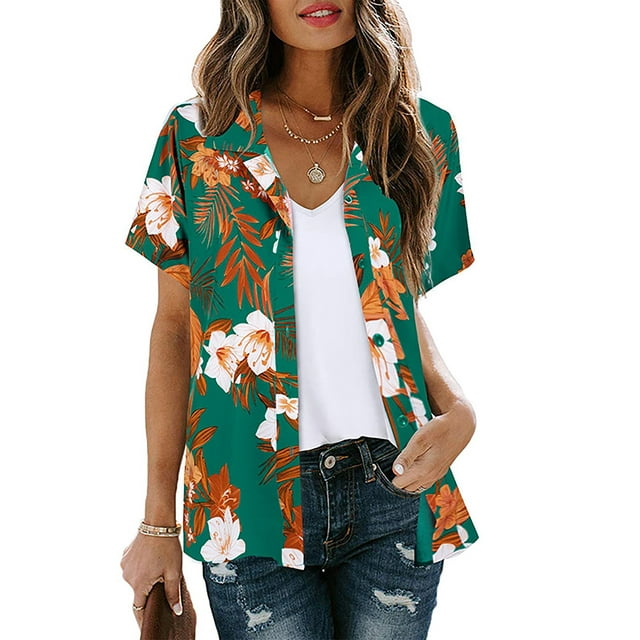 Fashnice Hauts pour Femmes Blouse Col à Revers Manches Courtes Chemises Élégantes Tunique de Travail Figure 4 TG
