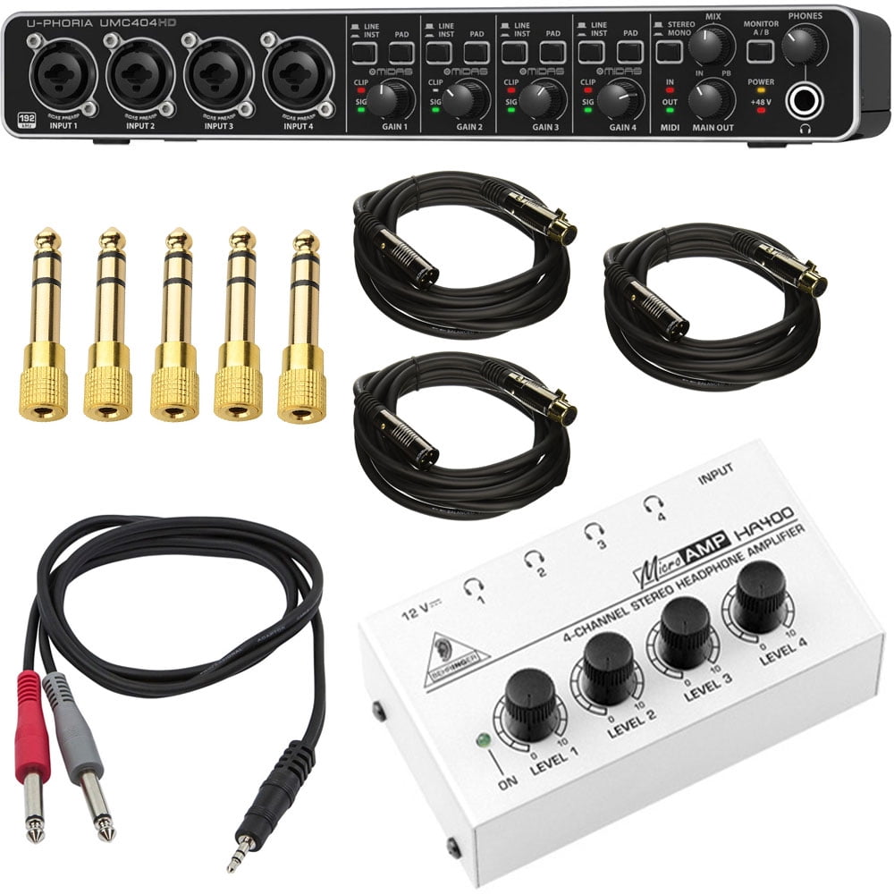 Behringer UPHORIA UMC404HD 24bit/192kHz USB Audio/MIDI Interface Bundle w/ HA400 4Channel