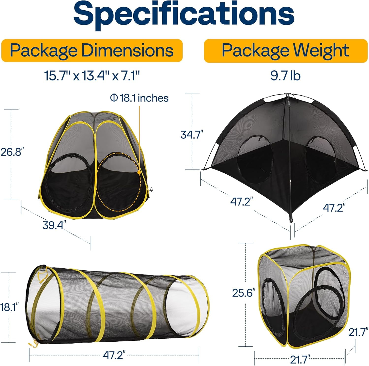 SPECSTAR Outdoor Cat Enclosures 6-in-1 Outside Large Playground Include 2 Cat Tent, 3 Cat Tunnel, Cat Playhouse, Cat Leash, Mint Ball for Feline Friends to Explore in Yard, Balcony, Camping
