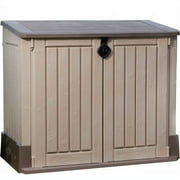 Keter Store It Out Midi Horizontal Horizontal Durable Resin Outdoor Storage Shed With Heavy Duty Floor and Locking Latch and Double Doors, Beige and Taupe
