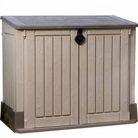 Keter Store It Out Midi Horizontal Horizontal Durable Resin Outdoor Storage Shed With Heavy Duty Floor and Locking Latch and Double Doors, Beige and Taupe