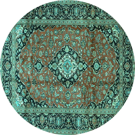 Ahgly Company Machine Washable Indoor Round Medallion Turquoise Blue Traditional Area Rugs, 4' Round