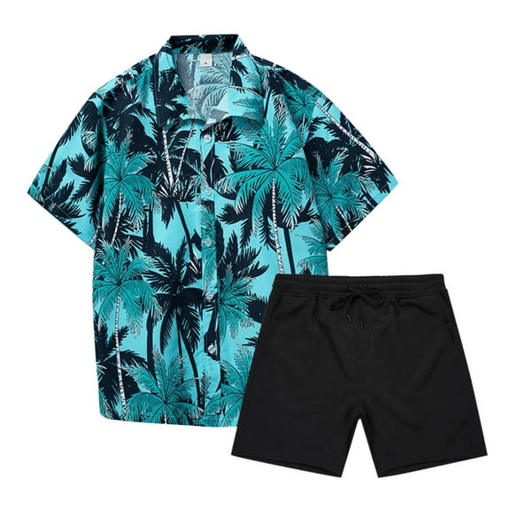 JLFKNG Fashion Men's 2Pcs Outfits Summer Short Sleeve T Shirts And Shorts Breathable Casual Floral Printed Hawaiian Style Comfy Summer Clothes