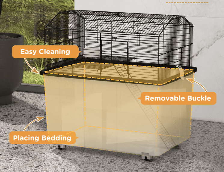 22" Hamster Cage 2-Tier Small Animal Habitat, Black - with Ramp, Water Bottle & Food Dish