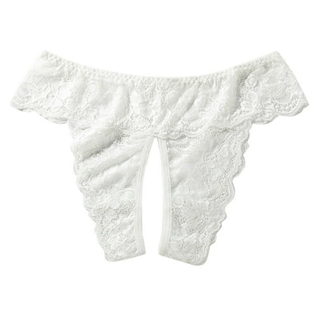 

Cathalem Womens Sexy Lace Panties Thong Low Rise Cotton Underwear Cutout Lace Bikini Briefs Boxers Women Loose Underpants White 4X-Large