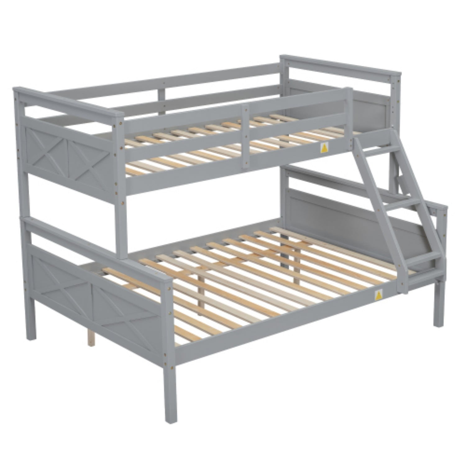 Twin Over Full Bunk Bed with Ladder and Safety Guardrails, Convertible Wood Bunk Bed Frame, Detachable into Twin & Full Platform Beds for Kids Bedroom, Gray