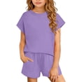 thumbnail image 2 of breaise Girls Summer 2 Piece Outfits Short Sleeve Henley Shirts Top and Shorts Clothing Sets with Pockets, 2 of 9