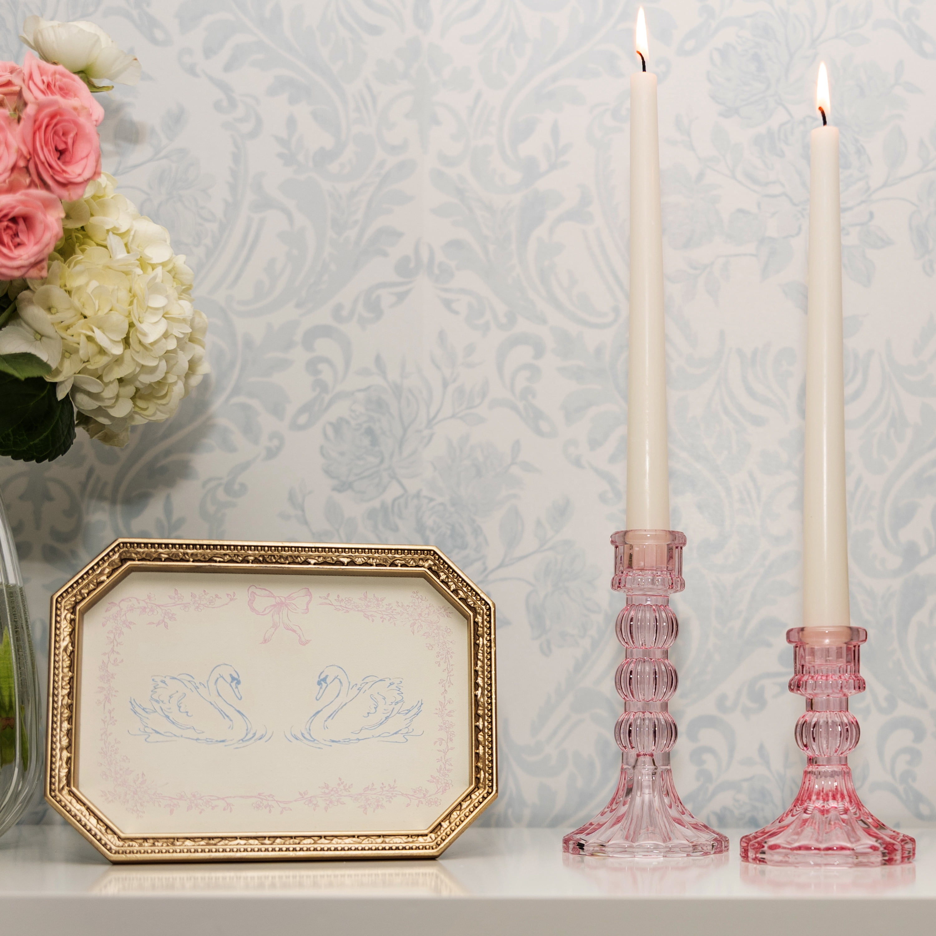 Mainstays Pink Pleated Glass Taper Candle Holder, Large