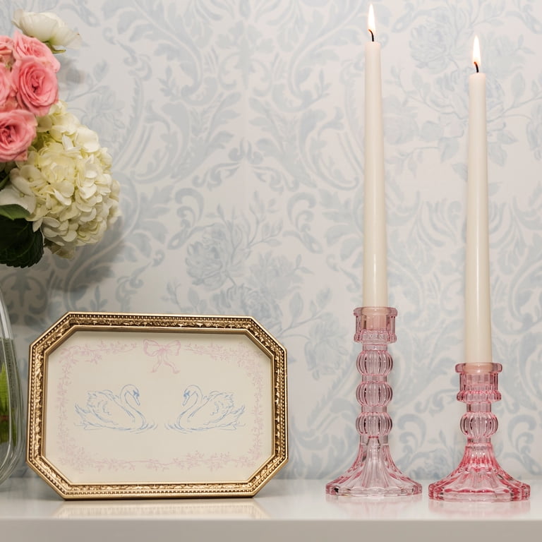 Mainstays Pink Pleated Glass Taper Candle Holder, Small photo 6