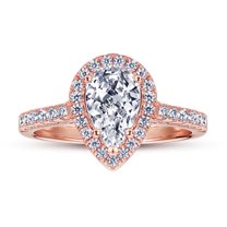 SFTING 925 Sterling Silver Bridal Solitaire Pear Engagement Wedding Ring for Women Halo Zirconia 1.5CT Rose Gold Size 7