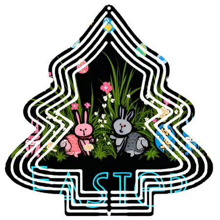 Metal Hanging Christmas Tree Wind Decorations – Colorful Garden Spinners with Cartoon Rabbits Design for Yard and Garden Decor Metal Hanging Christmas Tree Wind Decorations – Colorful Garden Spinners with Cartoon Rabbits Design for Yard and Garden Decor