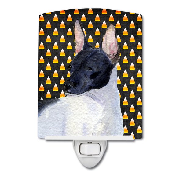 Caroline's Treasures SS4273CNL Rat Terrier Candy Corn Halloween Portrait Ceramic Night Light, 6x4x3", multicolor