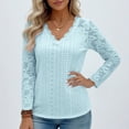 thumbnail image 6 of Women's V Neck Long Sleeve Hollow Out Casual Tops Shirts Blouses Solid Color Loose Fit Tunic Tee for Business Office Work Vacation Travel Fashion Essential Gift | HAODEJW,Light Blue XL, 6 of 9