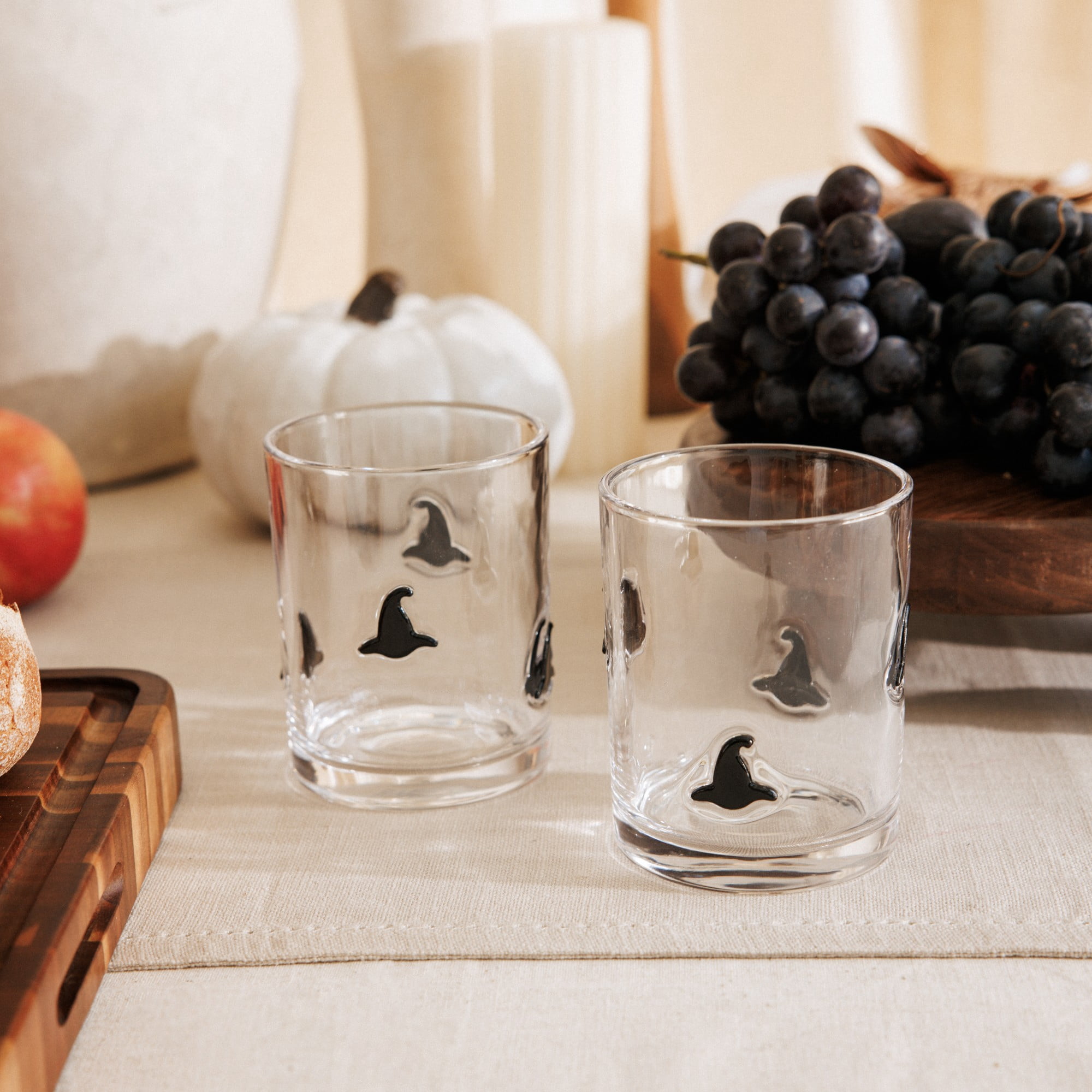 Thyme & Table 12 fl oz Halloween Black Witch Hat Charm Drinking Glasses, Set of 2