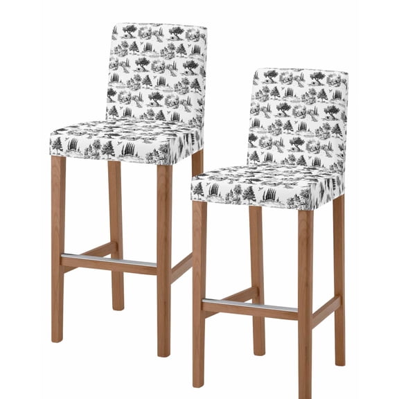 Farmhouse Country Bar Stool Covers Set of 2, Black Vintage Trees Rustic French Garden Stretch Bar Chair Covers with Backs, Removable Pub Counter Height Chair Cover for Kitchen Dining Room Cafe