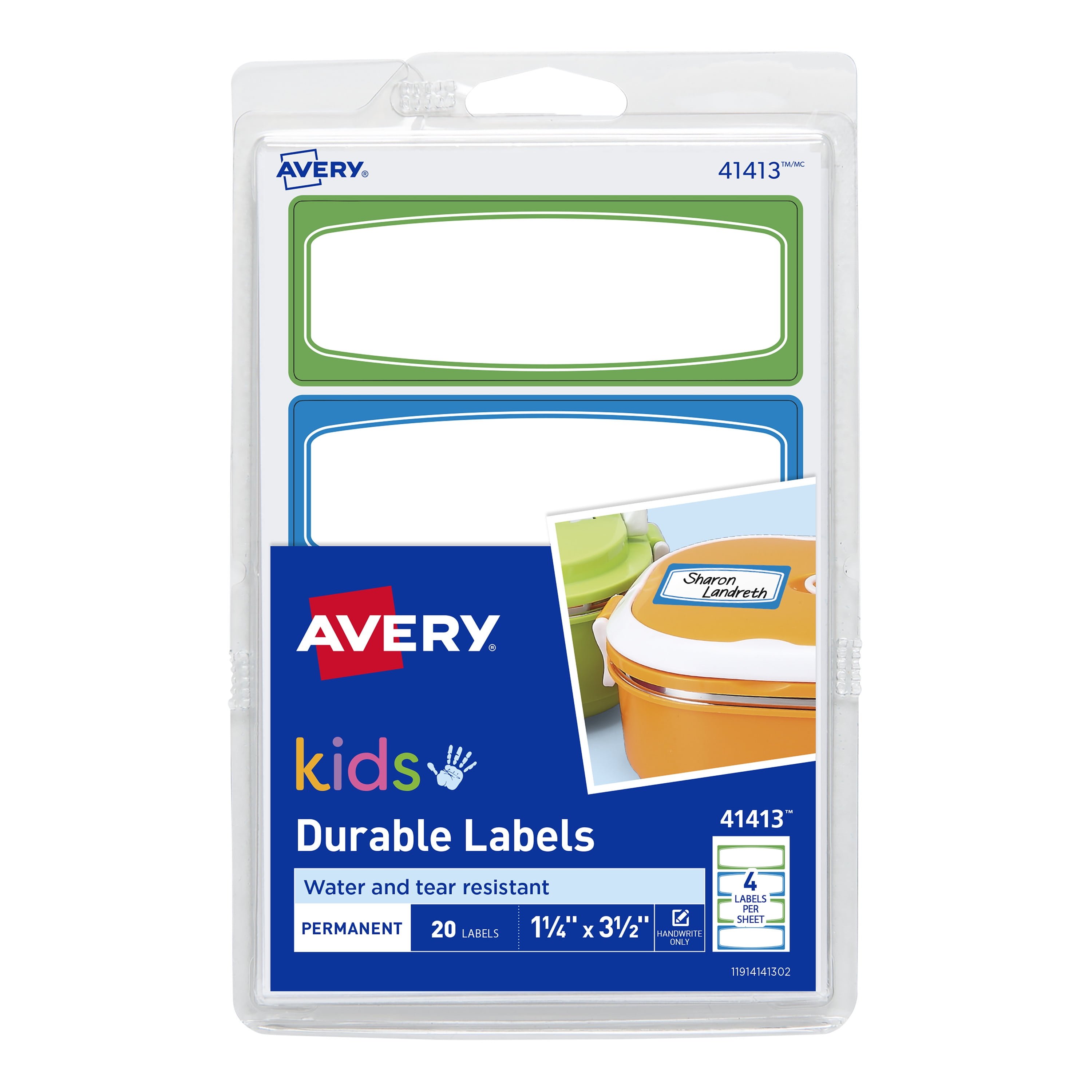 Avery Kids Handwritten Identification Labels, 3.5 X 1.25, Assorted Border Colors, 4 Labels/sheet, 5 Sheets/pack | Bundle of 5 Packs