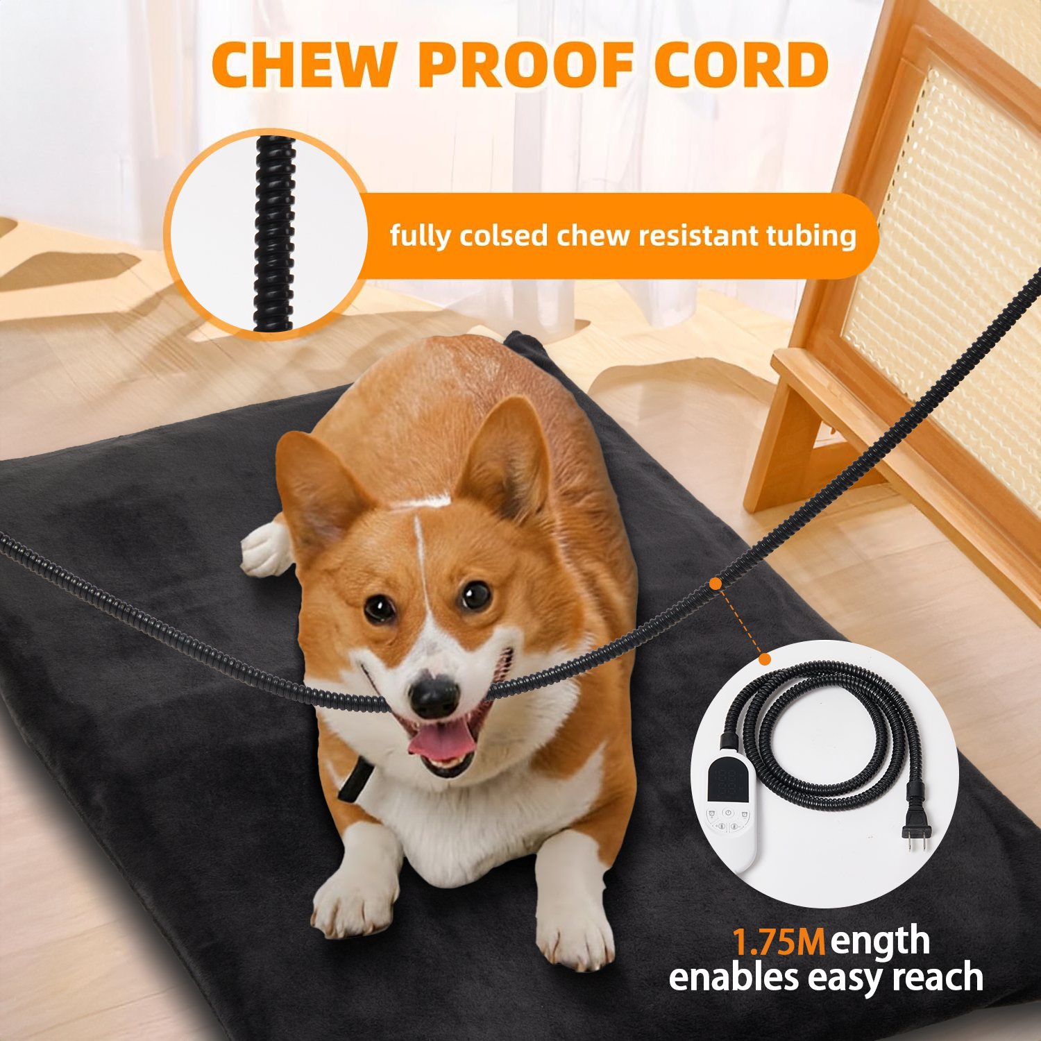 Petbank Pet Heating Pad, 18"X28" Dog Cat Self-Warming Bed, Electric Pet Heating Pads with 12 Temperature Modes, 12H timer, Indoor Outdoor Pet Heating Mat with Chew Resistant Cord, Gray